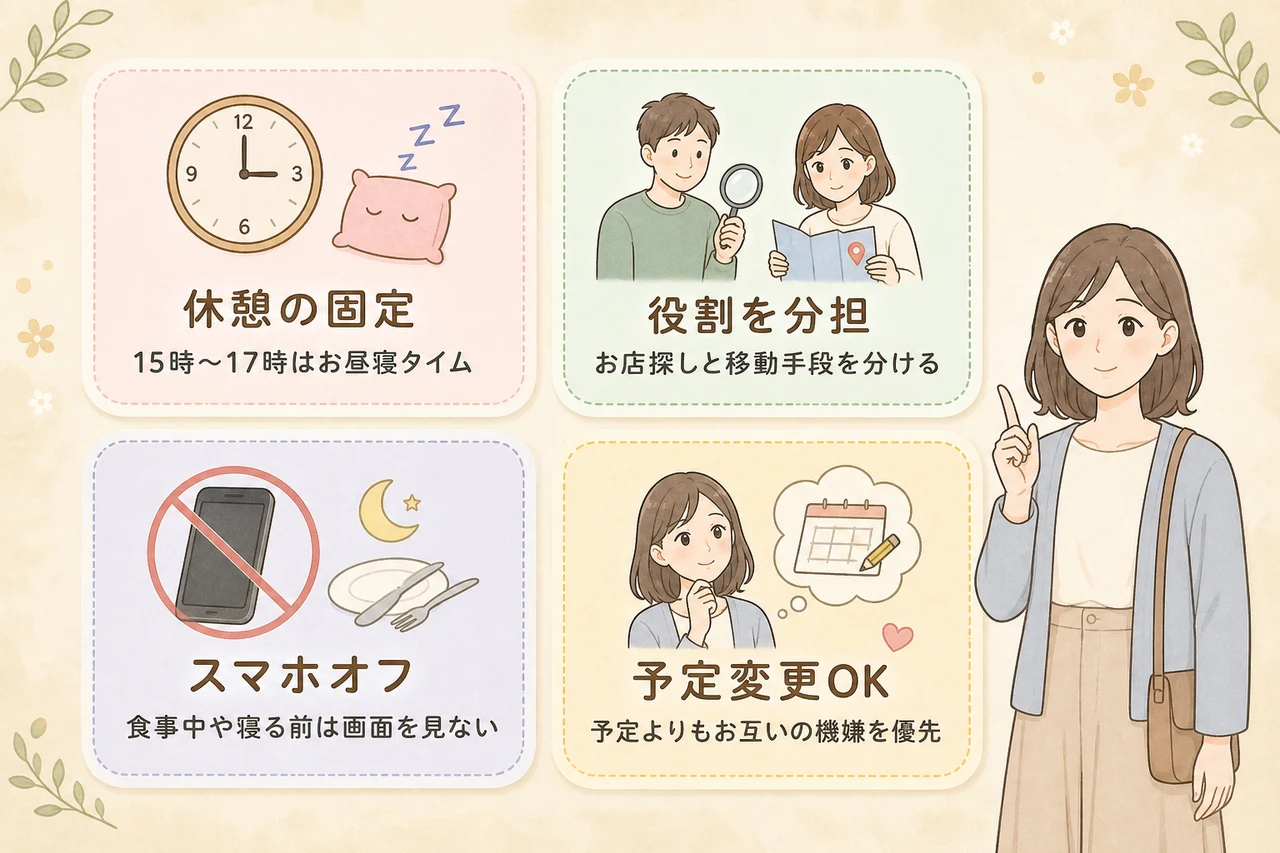 しんどい状況を回避するための旅行中のルール設定